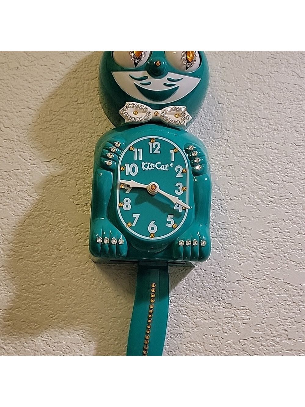 Jeweled Green Beauty Kit-Cat Klock clock SUPER RARE - Picture 4 of 5